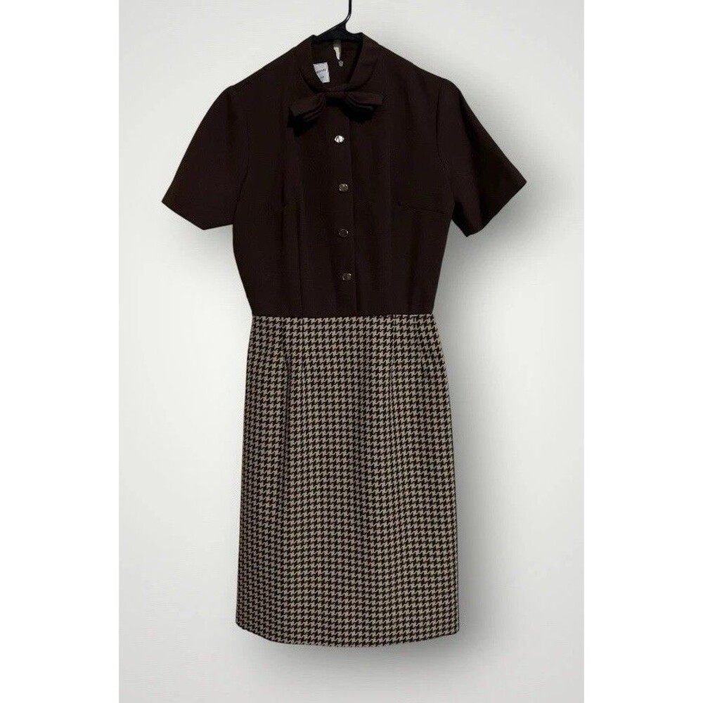 Herman Marcus Dress Vintage Brown With Bow Around Size Small